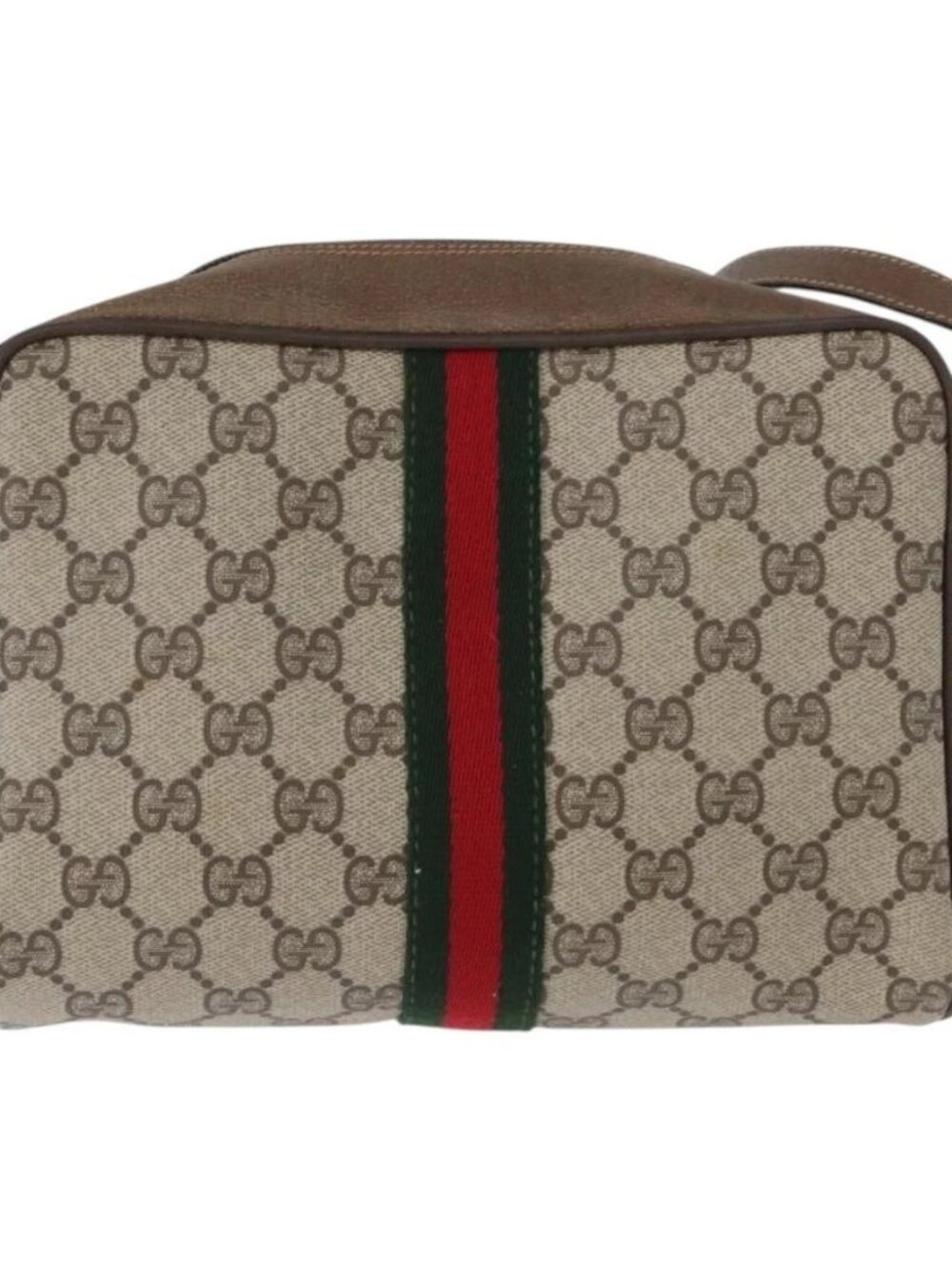 GUCCI GG Supreme Web Sherry Line Bag PVC Beige Gold - Picture 3 of 16